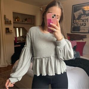 Altar'd State Gray Long Sleeve Flowy Top